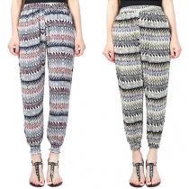 Bohemian Style Oversized High Waist Ripple Printed Chiffon Harem Pants