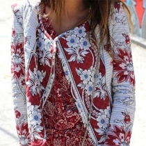 Fashion Long Sleeve Oblique Zipper Printed Coat 