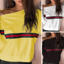 Fashion Contrast Color Long Sleeve Round Neck Sweatshirt 