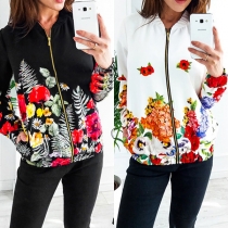 Fashion Long Sleeve Stand Collar Printed Jacket 
