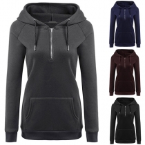 Casual Style Long Sleeve Solid Color Slim Fit Hoodie