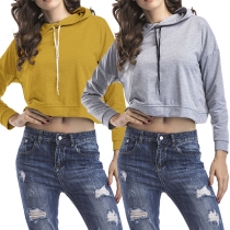 Fashion Solid Color Back-slit Hem Long Sleeve Hoodie 
