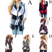 Ärmlös modeväst med slagkrage cardigan