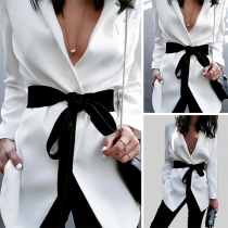 OL Style Long Sleeve Slim Fit Blazer with Waist Strap