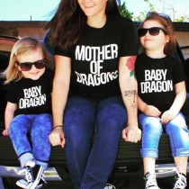 Fashion Letters Printed Short Sleeve Round Neck Parent-child T-shirt