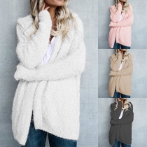 Fashion Solid Color Long Sleeve Hooded Plush Coat