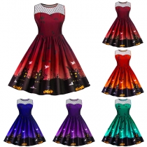 Fashion Sleeveless Round Neck High Waist Printed Dress