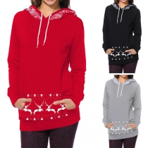 Cute Elk Printed Long Sleeve Casual Hoodie