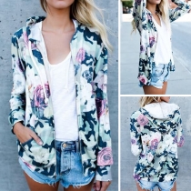 Fashion Long Sleeve Hooded Printed Sweatshirt