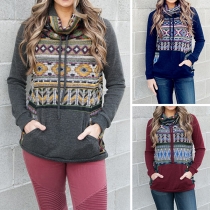 Fashion Long Sleeve Heaps Collar Printed Sweatshirt