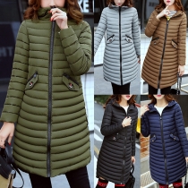 Fashion Solid Color Long Sleeve Hooded Slim Fit Padded Coat