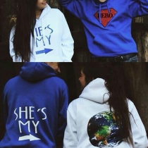 Fashion Letters Printed Long Sleeve Couple Hoodie