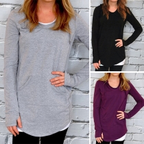 Simple Style Long Sleeve Round Neck Solid Color Sweatshirt
