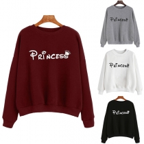 Fashion Letters Printed Long Sleeve Round Neck Casual Sweatshirt