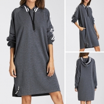 Fashion Raglan Sleeves Hooded Loose Sweatshirt Dress