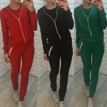 Fashion Solid Color Long Sleeve Zipper Sweatshirt + Pants Casual Sports Suit