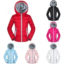 Fashion Solid Color Long Sleeve Slim Fit Hooded Padded Coat 