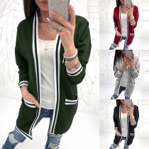 Fashion Contrast Color Long Sleeve Cardigan 