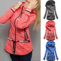 Casual Style Long Sleeve Solid Color Hooded Sweatshirt Coat 