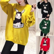 Cute Cartoon Printed Long Sleeve Round Neck Loose Sweatshirt