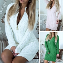 Sexy Long Sleeve Zip Front Slim Fit Knit Sweatshirt Dress