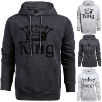 Casual Style Letters Printed Long Sleeve Slim Fit Couple Hoodie 