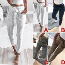 Fashion High Waist Slim Fit Striped Pants