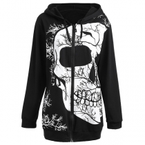 Fashion Long Sleeve Hooded Printed Sweatshirt Coat