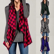 Fashion Sleeveless Lapel Irregular Hem Plaid Vest