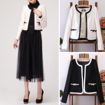 Fashion Contrast Color Long Sleeve Round Neck Blazer 