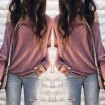 Sexy Oblique Shoulder Solid Color Long Batwing Sleeve Knitted Sweater 