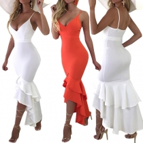 Sexy Backless Deep V-neck Fishtail Hem Sling Party Dress