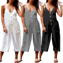 Sexy Backless V-neck Solid Color Sling Jumpsuit 
