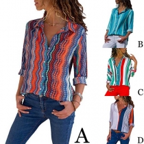 Fashion Long Sleeve POLO COllar Printed Shirt