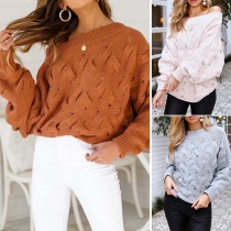 Sexy Off-shoulder Boat Neck Long Sleeve Solid Color Sweater