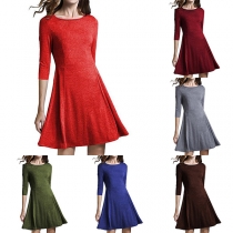Elegant Solid Color 3/4 Sleeve Round Neck Dress