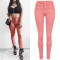 Fashion Solid Color High Waist Slim Fit Jeans