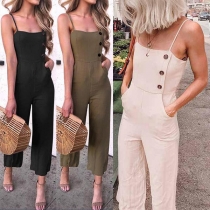 Sexy Backless High Waist Solid Color Sling Jumpsuit 