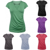 Mode enfärgad kortärmad V-ringad amning T-shirt