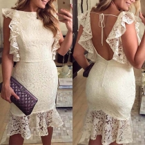 Sexy Backless Sleeveless Slim Fit Ruffle Lace Dress