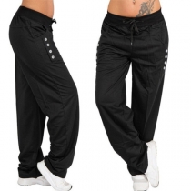 Fashion High Waist Drawstring Oblique Buttons Harem Pants
