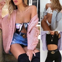 Fashion Solid Color Long Sleeve Knitted Trim Cardigan Coat