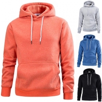Fashion Solid Color Long Sleeve Kangeroos Pockets Man's Hooded Sweatshirt