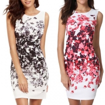 Fashion Sleeveless Round Neck Slim Fit Printed Dress