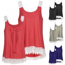 Sexy Backless Lace Spliced Sleeveless Loose T-shirt 