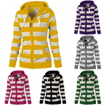 Fashion Long Sleeve Hooded Striped Sweatshirt Coat
