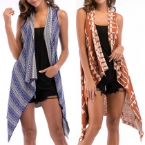 Fashion Sleeveless Irregular Hem Printed Cardigan