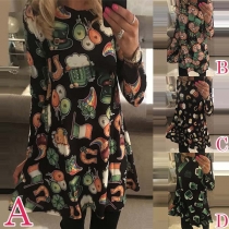Fashion Long Sleeve Round Neck Printed Dress