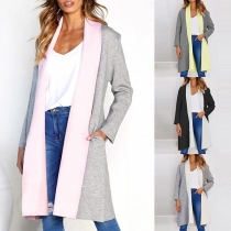 Fashion Contrast Color Long Sleeve Cardigan 