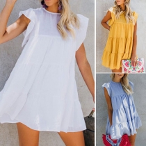 Fashion Solid Color Short Sleeve Round Neck Loose Dress